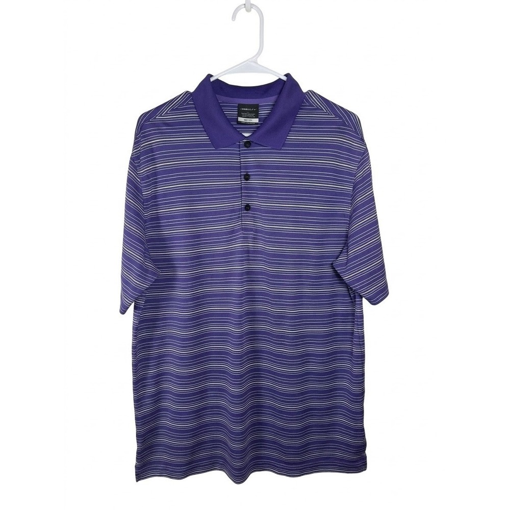 Nike Golf Dri-FIT Men's Large Purple White Striped Polo Shirt 465806-546 L